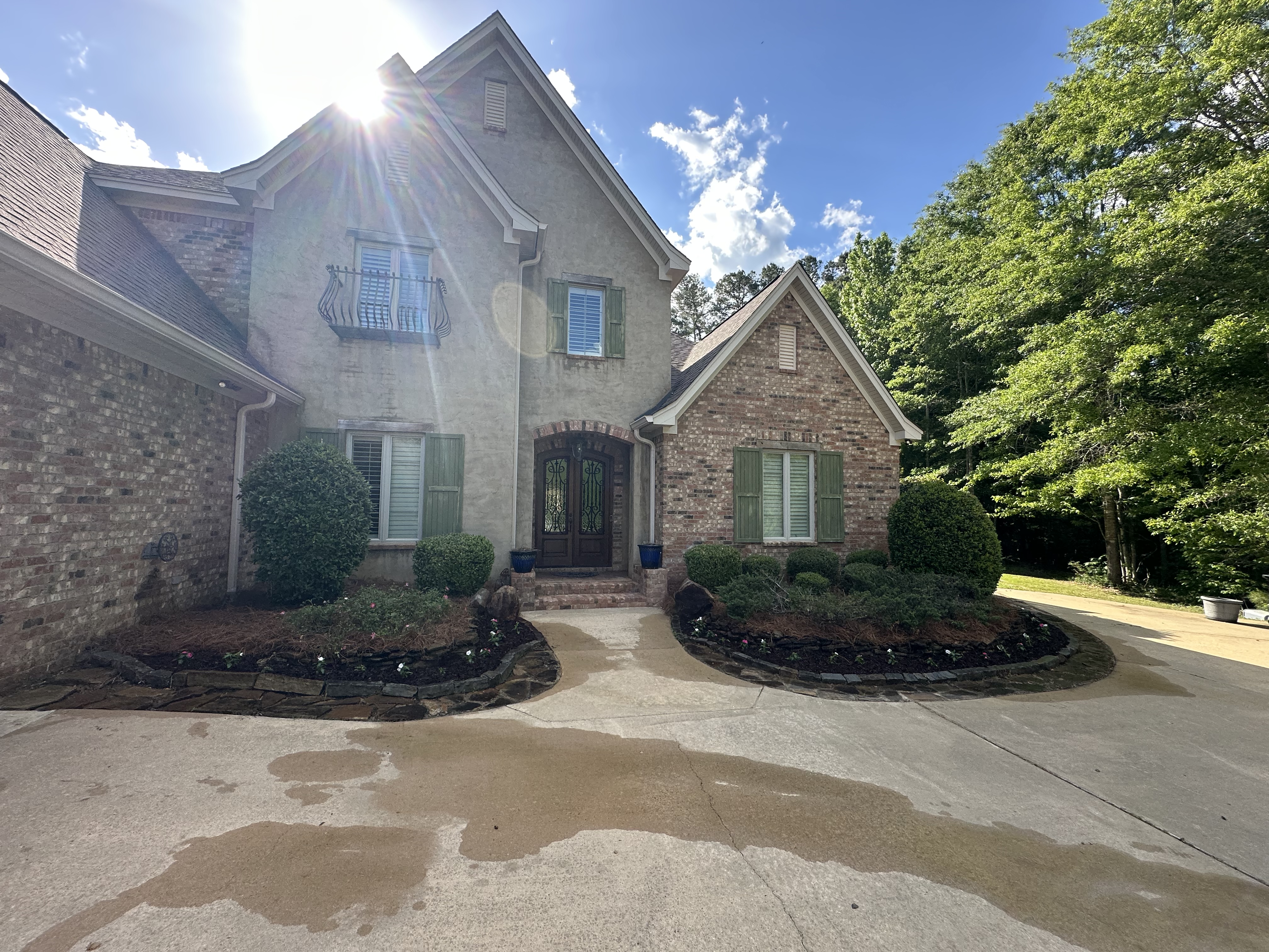 Freshly pressure-washed driveway